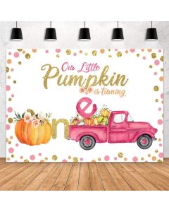 MEHOFOND Pumpkin 1st Birthday Backdrop Fall Girl 1st Birthday Party Decorations Supplies Banner A Little Pumpkin is Turning One Red Truck Photography Background Studio Photo Props Vinyl 7x5ft