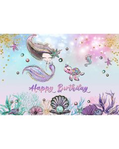 MEHOFOND Mermaid Birthday Backdrop for Girl Mermaid Birthday Party Decorations Banner Under The Sea Purple Pink Photography Background Banner Cake Table Supplies Vinyl 7x5ft