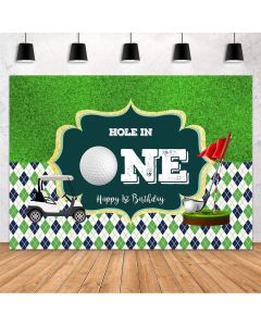 MEHOFOND Golf 1st Birthday Backdrop Hole in One Backdrop Party Decorations Supplies for Boys Kids Green Grass Photography Background Banner Cake Table Photo Studio Props Vinyl 7x5ft