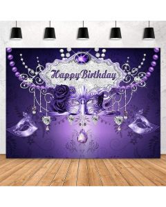 MEHOFOND Retro Masquerade Birthday Party Decorations Backdrop Mardi Gras Birthday Party Decoration Banner Purple Mask Birthday Supplies Photography Background Photo Booth Props Vinyl 7x5ft