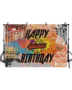MEHOFOND Basketball Theme Happy Birthday Party Decoration Backdrop for Boy Brick Wall Graffiti Sneakers Photography Background Banner Photo Studio Props Vinyl 7x5ft
