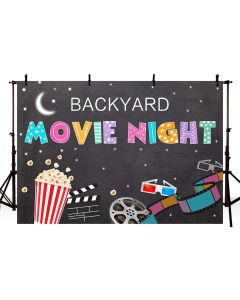MEHOFOND Movie Night Party Backdrop Backyard Movie Star Birthday Party Decorations Banner Popcorn Drive in Movie Night Theme Dress-up Photography Background Photo Shoot Props Vinyl 7x5ft