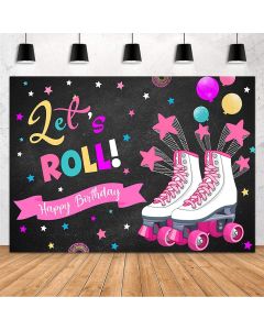 MEHOFOND Let's Roll Girls Birthday Backdrop Pink Star Balloon Party Decoration Supplies Roller Skating Girls Neon Photography Background Banner of Cake Table Photo Studio Props 7x5ft