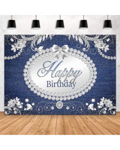 MEHOFOND Denim Diamond Birthday Backdrop for Women Denim Diamond Decorations Banner Photography Background Banner Cake Table Studio Photo Props Supplies Vinyl 7x5ft